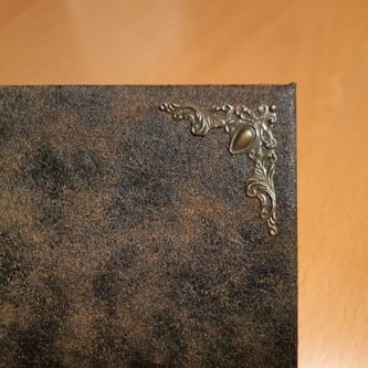 Buch-Ecke bronze auf dunkelbraunem Leder